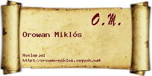 Orowan Miklós névjegykártya